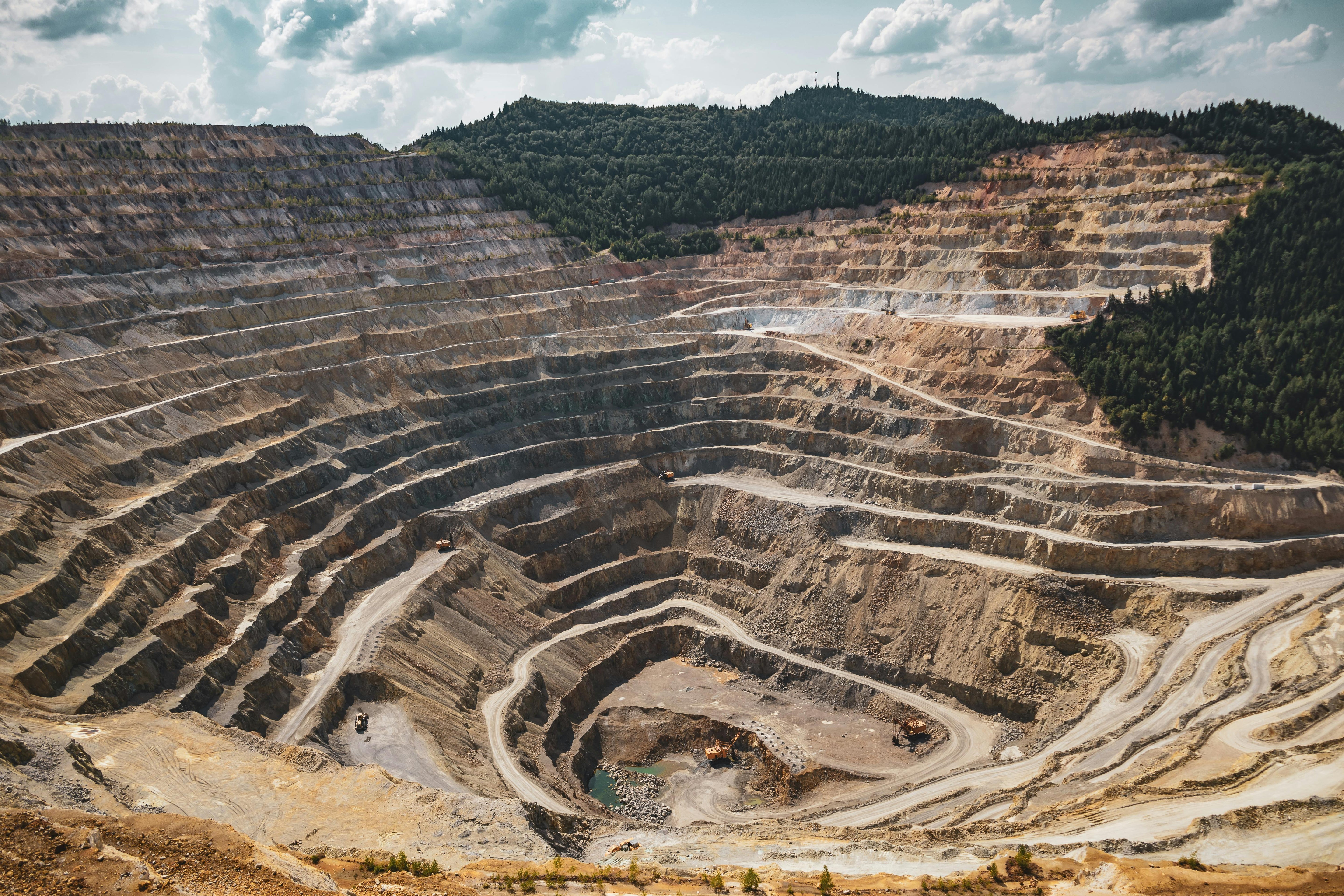 The damaged inflicted by diamond mining is geometrically carved across the landscape