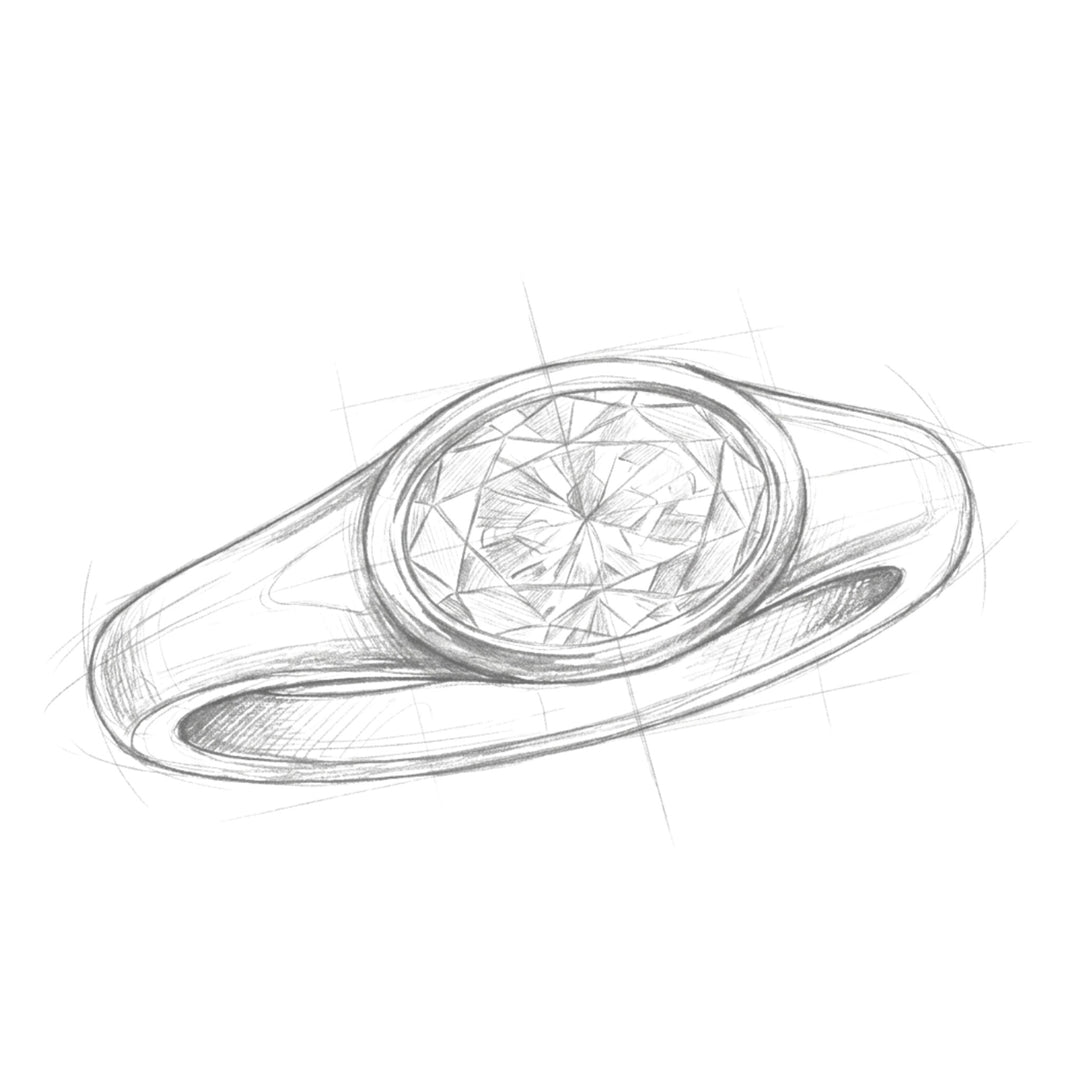 Bespoke sketch of a oval diamond engagement ring