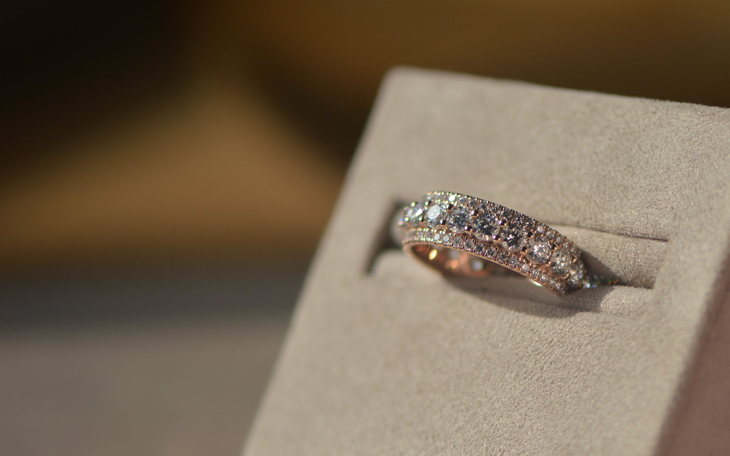 Rose gold bespoke ring pavé set with lab grown diamonds.